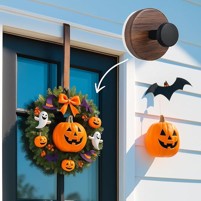 3 Pack Wreath Hangers for Front Door, Door Wreath Hanger on Glass, Window & Smooth Surfaces, Holiday Decoration Hook for Christmas, Thanksgiving, Halloween