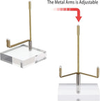 Hipiwe Clear Acrylic Display Stand Holder with Adjustable Metal Arms Display Easel Stands for Gemstones Fossils Minerals Agate Slabs Plates Crystals Saucers Collectibles, 2.4x2.4x4.1 inch