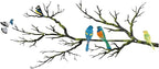 ESTART Metal Birds Wall Art, Metal Vivid Birds on Branch Silhouette Wall Decor Black Leaves with Bird Outdoor Hanging Wall Sculpture for Home Balcony Garden (Bright Color, Small)