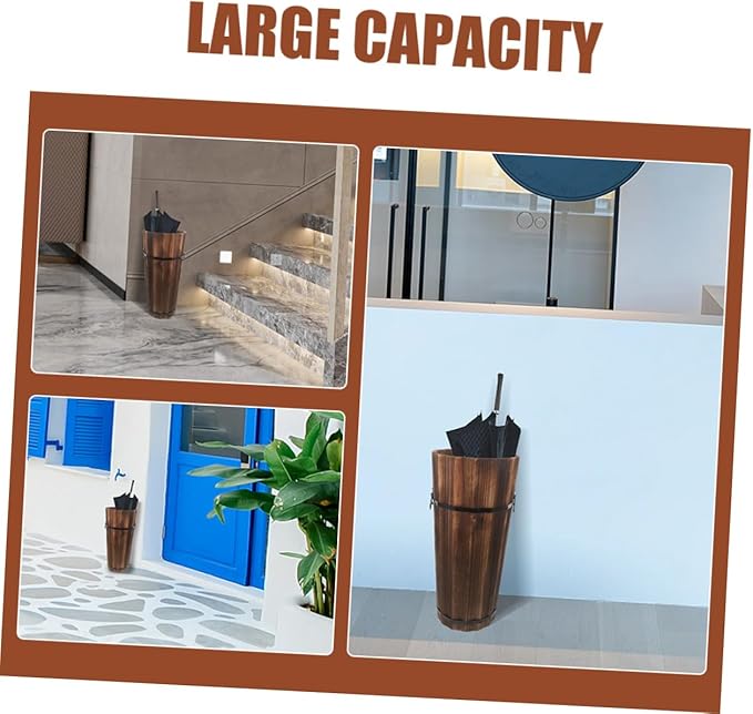 Wooden Umbrella Stand with Cane and Fan Storage Natural Wood Entryway Organizer Space-saving Design Capacity for Home Decor and Use and Versatile Umbrella Rack