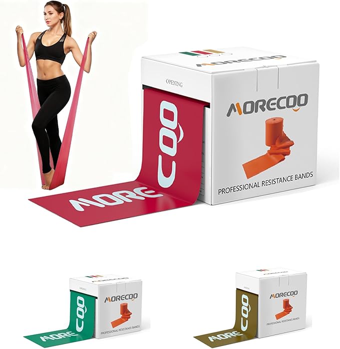 MORECOO Resistance Bands 25 Yard Roll, Level 1, 2, 3 Professional Latex Physical Therapy Band, Exercise Bands for Working Out, Pilates, Upper & Lower Body Exercises & Rehab