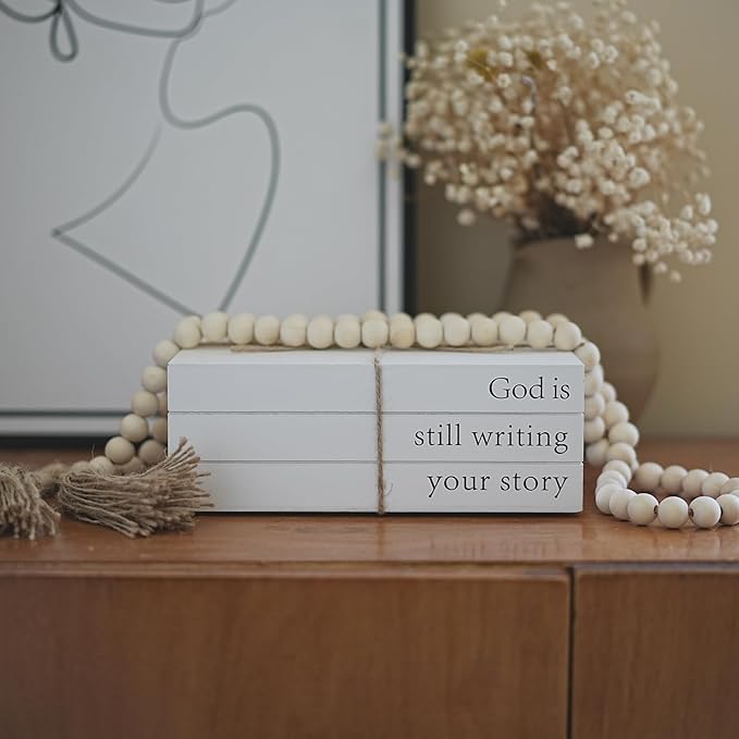 Decorative Books for Home Decor, Wooden Faux Book for Decoration, Farmhouse Stacked Display Books (God is still writing your story)