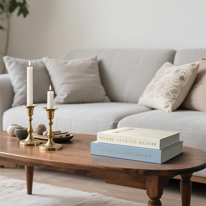 Aesthetic Decorative Books - Set of 2 Linen Fake/Faux Books Enhance Your Bookshelf, Coffee Table, Living Room, Bedside Table or Mantle, Stackable Modern Home Decor, Photo Storage and as a Keepsake Box