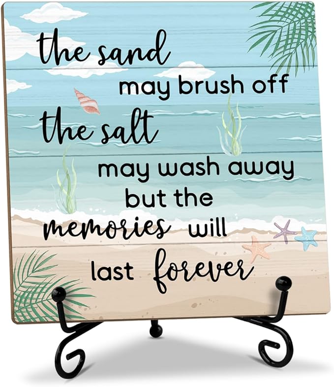 Beach Wooden Sign Desk Decor Wood Plaque with Support Stand, Coastal Decor Beach Summer Decorations for Home Office Porch Beachy Room Shelf Desk Accessories, Summer Vacation Gifts for Women -13