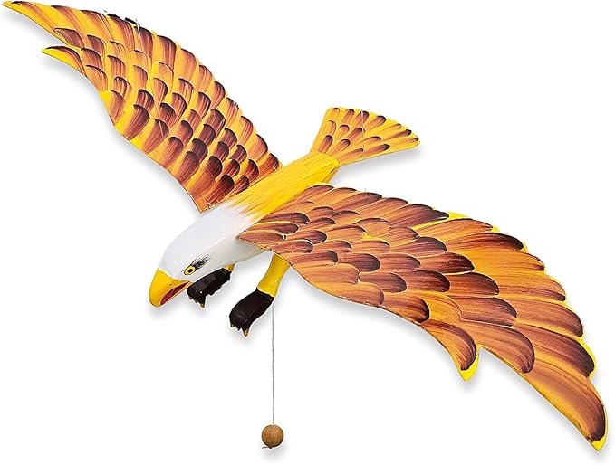 WitnyStore Wooden Bird Mobile 25" Yellow Flying Eagle Hand Made Painted Wood Flapping Wing Birds Hanging Ceiling Decor Wind Chimes Handcrafted Art Animal Decorative Collectibles Décor Gifts Souvenirs
