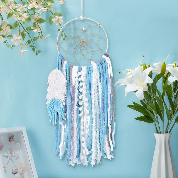 DIY Two-Color Dreamcatcher Kit 2 Set 19.69“ x 5.91“ Boho Pink Blue Wool Yarn Handmade Dream Catcher for Beginners, Dream Catcher for Women Gifts DIY Wall Decor for Bedroom, Livingroom