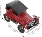 Vintage Metal Classic Car Model, Retro Automobile Figurine, Red Antique Vehicle Ornaments Rustic Decor for Office Shelf Display