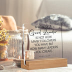 Leader Gift for Men Women Boss Mentor Leadership Gifts a Sign of a Good Leader Sayings Clear Desk Decorations Acrylic Sign With Wooden Stand for Desk Table Shelf
