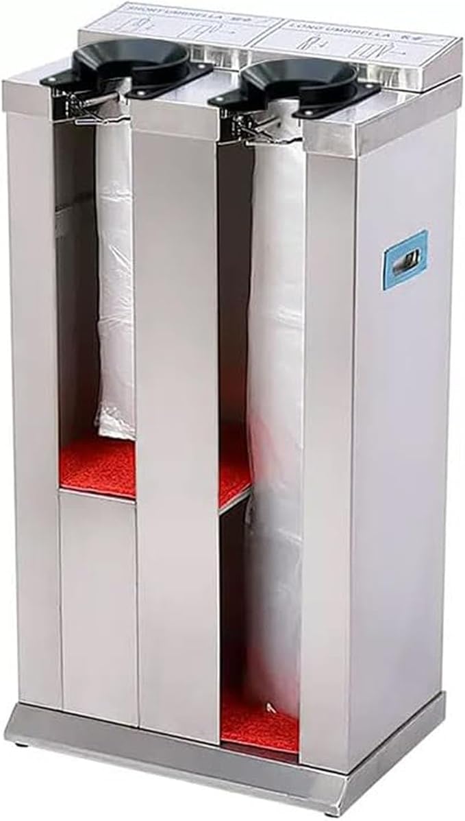 Commercial Metal Umbrella Holder,Umbrella Stand, Double Umbrella Automatic Packing Machine Automatic Wet Umbrella Bag Wrapper, with 200 Bags(Silver)