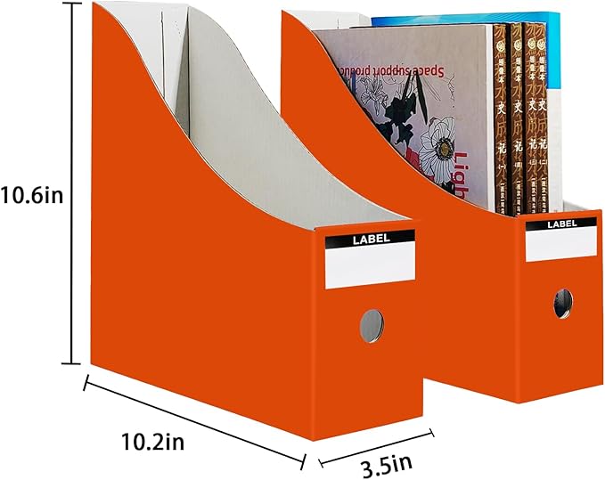 Limitliho 12 Pack Orange-Red Cardboard Magazine Storage Boxes, Vertical File Organizer Box for Desk or Shelves, Book Bins for Classroom,Office,Home(10.6" H x 10.2" L x 3.5" W in)