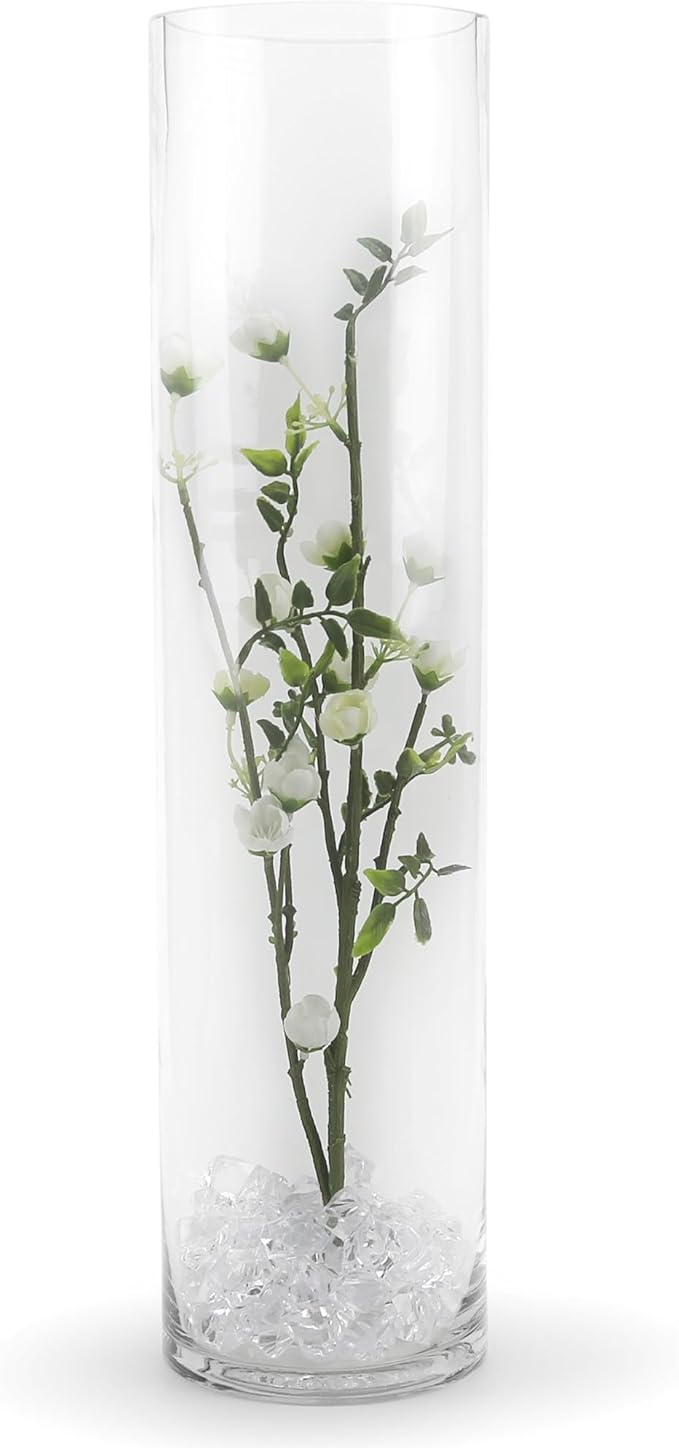 WGVI Quality Thick Weighted Tall Clear Cylinder Glass Vases, 4" W x 16" H, Flower Arrangement Floating Candle Holders Wedding Centerpieces Event Floral Container Home Decor, Bulk Wholesale, 6 Pcs