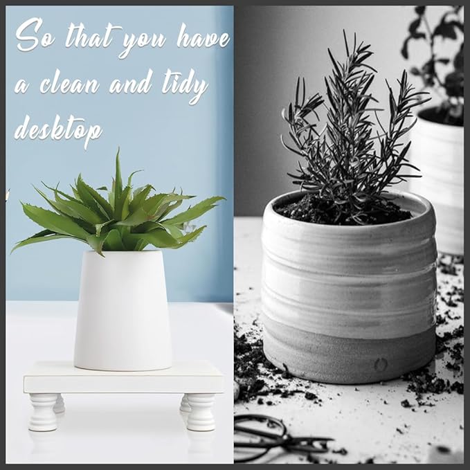 YY YEARCHY Wood Risers Display Stands, Pedestal Stand for Home, Kitchen, Bathroom Decor, Farmhouse Tray, Modern French Country Style (White)