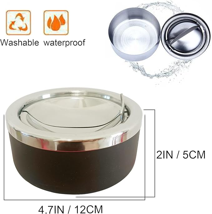 2 Sets Outdoor Ashtray with Lid, hanlongyu Flip Top Stainless Steel Ash Tray, Metal Windproof Cigarette Ashtrays for Indoor or Outdoor Use, Desktop Smoking Ashtray Office Patio Home Decor