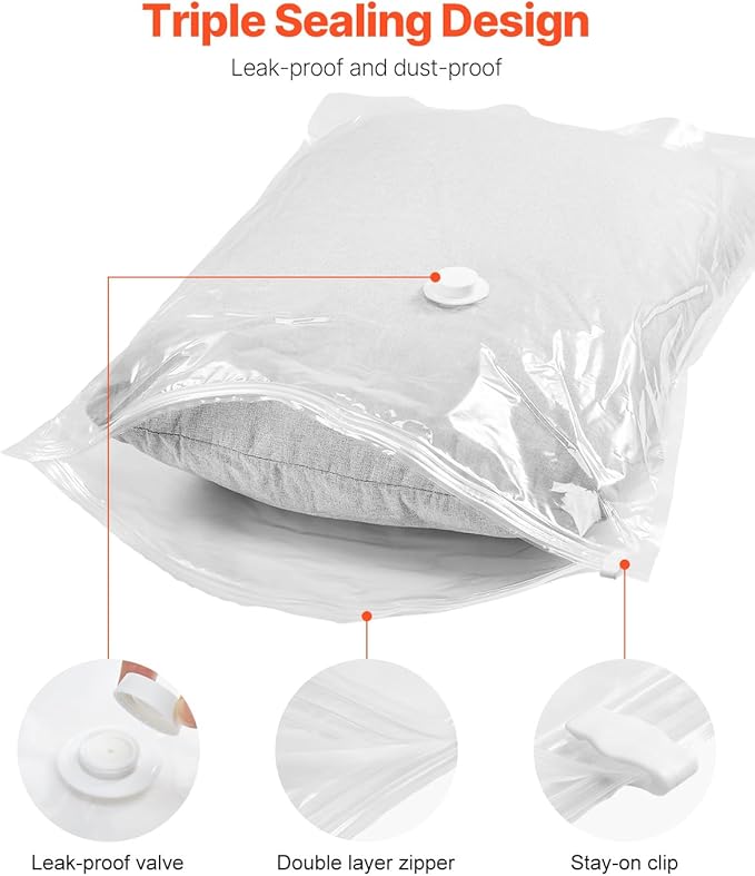 VEVOR Vacuum Storage Bags, 15 Pack Space Saver Seal Bag(3 Jumbo/3 Large/3 Medium/3 Small/3 Roll), Compression Airtight Zipper Space Bags with Electric Pump, for Cloth, Bedding, Blanket, Pillow, Travel