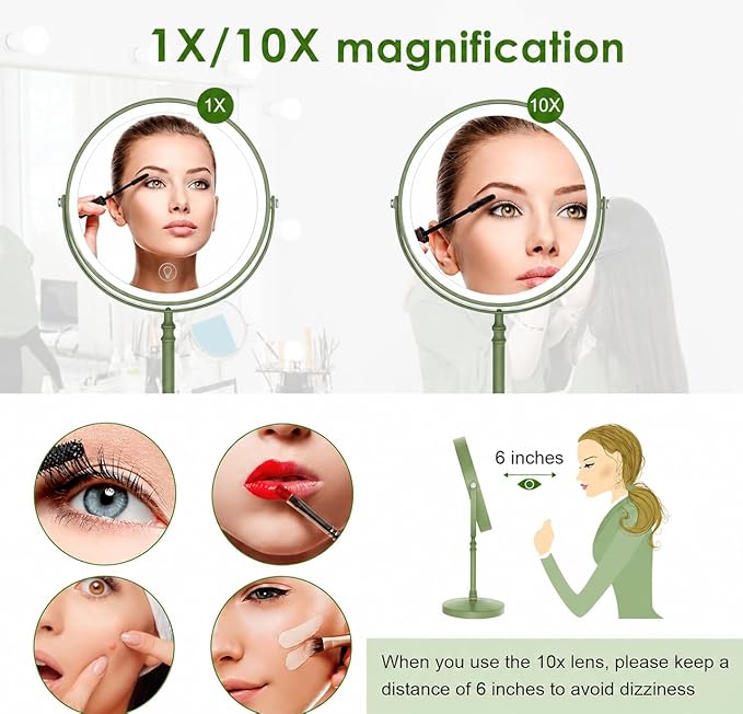 DEIOVWXS Makeup Mirror, 3000mAh Rechargeable Double-Sided Magnifying Vanity Mirror with 3 Colors, 1X/10X, Adjustable Brightness, Gifts for Mom, Mothers Day, Women, Wife, Girls, Dorm Room Essential