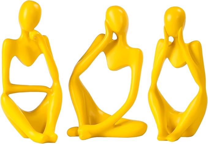 BMLCGJ Thinker Statue Gold Decor Abstract Art Sculpture, Golden Resin Collectible Figurines for Home Living Room Office Shelf Decoration,Great Gifts Ideas (Yellow)