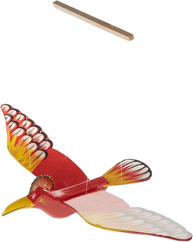 WitnyStore 24" Red Yellow Hoopoe Woodpecker Wooden Flying Bird Mobile Kinetic Hanging Sculpture for Adult Collectors Handcrafted Room Decoration Display Art Dynamic Overhead Ornament