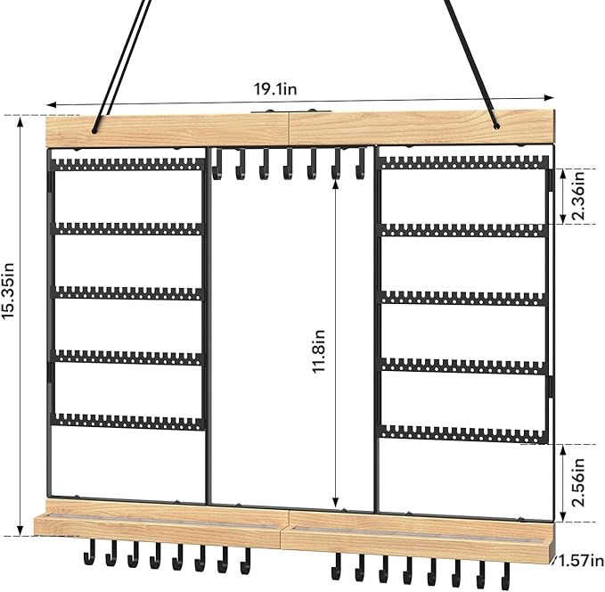 Large Rotating Hanging Jewelry Organizer, 5-Tier Earring Holder Storage Holds up to 180 Pairs, Wall Mounted Jewelry Rack for Earrings, Necklaces, Bracelets and Rings, for Girls, Black