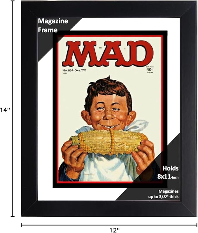 Creative Picture Frames 8 x 11 Magazine Frame with Full-Strength Glass, Holds Up To A 1/4" Thick Media with Installed Hangers for Easy Mounting, 10x12 Black Frame with White Mat