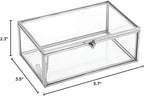 Hipiwe Vintage Glass Keepsake Box Rectangle Jewelry Display Organizer Lidded Box Home Decor Accent Decorative Box for Storage Trinket Rings Bracelet, Silver, Small