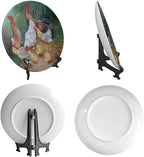 Rooster Decorative Plate Stand, 10 Inch, Rooster Hen Chicks Foraging Round Display Plate, Table Top Plate Decor with Stand, for Wall Hanging Living Room Bathroom Decor Gift