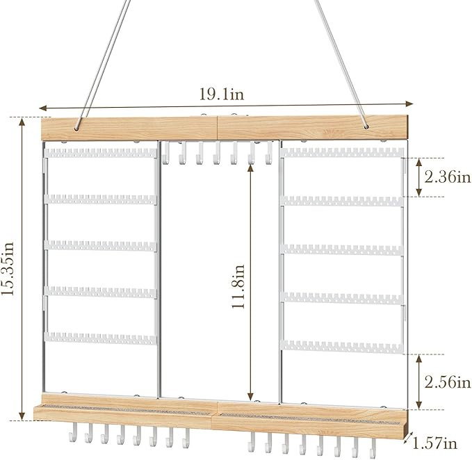 Large Rotating Hanging Jewelry Organizer, 5-Tier Wall Mounted Earring Holder for 180 Pairs, Jewelry Rack for Earrings, Necklaces, Bracelets & Rings, Necklaces, Bracelets & Rings, for Girls, White