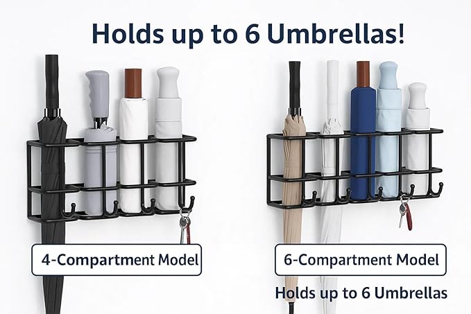 Wall Mounted Umbrella Holder for Entryway, Modern Metal Space-Saving Umbrella Stand Rack Indoor Organizer for Home Office Apartment(Black,46.5CM)
