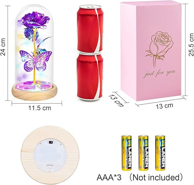 Valentines Day Rose Gifts for Her,Valentines Day Flowers Gifts for Mom Women Girlfriend,Birthday Gifts for Women,Valentines Gifts for Wife,Purple Butterfly Rose Gifts for Valentine's Day Anniversary