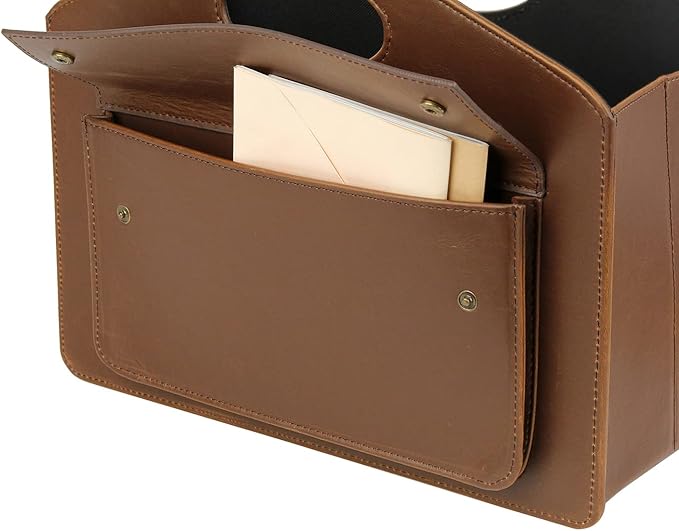 HofferRuffer Magazine Basket Holder, Foldable Magazine Rack, Document File Holder Organizer, File Folder, Newspaper Storage Bin Organizer for Home or Office (Brown)