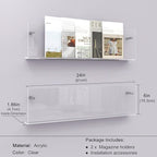 Acrylic Magazine Holder, 2 Pack Hanging Bookshelf Magazine Rack, Wall Mounted Floating Brochure Display for Waiting Room, Office, Home (Clear, 24 Inch)
