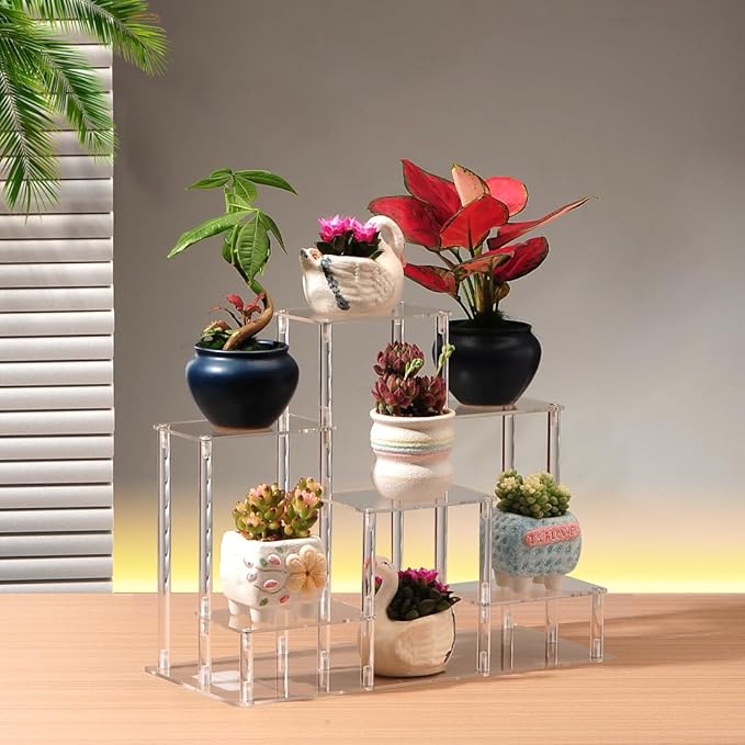 6 Tier Clear Action Figures Display Risers Stand Shelf, Acrylic Display Stands for Collectibles,Pop Figures Holder Perfumes Organizer,Large Rock Risers Rack