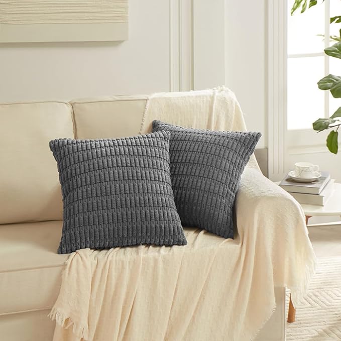 Fancy Homi 4 Packs Decorative Throw Pillow Covers for Living Room Couch Bed, Modern Farmhouse Boho Home Décor Accent Cushion Case, 24" x 24", Dark Gray