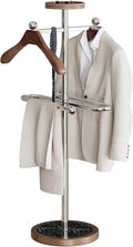 Metal Valet Stand with Tray, Clothes Valet Stand for Men with 2 Suit Hangers, Multifunctional Suit Valet Stand with Sturdy Base, for Entryway, Bedroom, Office H:54.33IN