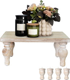 MAONAME Decorative Wooden Display Riser, Farmhouse Wood Pedestal Stand for Display, Rustic Washed White Tray Riser for Kitchen, Home Table Decor, Short and Tall Footed