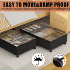 2 Pack Under Bed Storage Rolling Metal Frame Underbed Containers with Wheels Lid Visiable Window Storage Bag Box Organizer Home Closet Organization Drawer Bins for Clothes Shoes Toys Blanketss Black