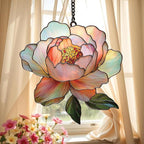 Light Pink Peony Flower Acrylic Suncatcher, Flower Suncatchers for Window Hangings, Stained Glass Effect Garden Decor, Gift for Mother's Day, Mom, Grandma, Wife, Women