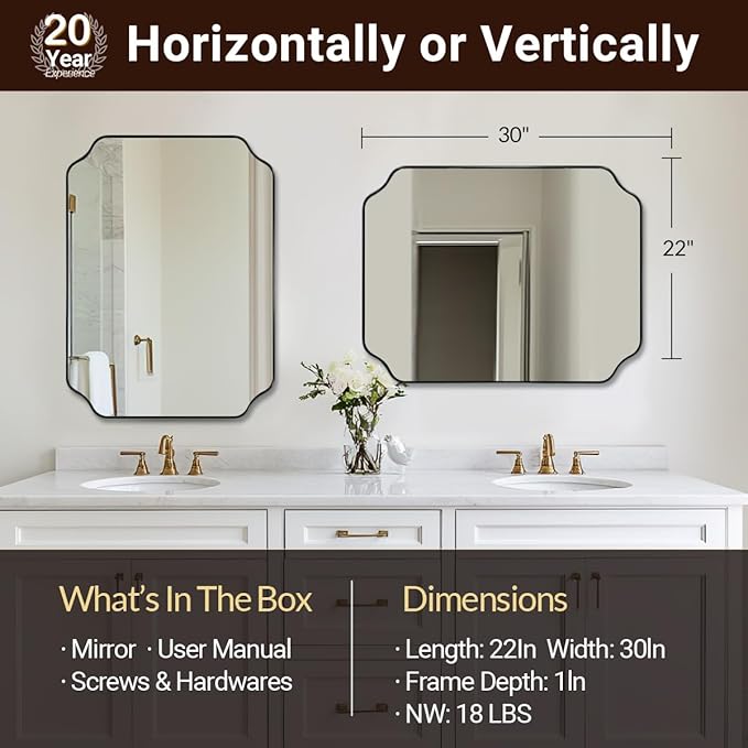 ANDY STAR Brushed Bronze Scalloped Mirror, 22"x30" Bathroom Vanity Mirror, Antique Scalloped Mirror in Premium Stainless Steel Frame, Timeless Shape with Unique Flair, Ideal for Home Remodel