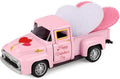Pink Truck Decor for Home Valentine's Day Metal Truck with Hearts Pink Trucks Vintage Romantic Tiered Tray Decor for Home Kitchen Farmhouse Car Model Valentine's Day Table Centerpiece Supply