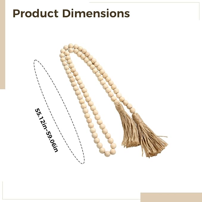 Tassels with Wood Beads 84 Large, Rustic Farmhouse Charm Stack Faux Decorative Accents, Fireplaces Shelves Coffee Tables for, 55 In-59 in (140 Cm-150 Cm) Home Decoration