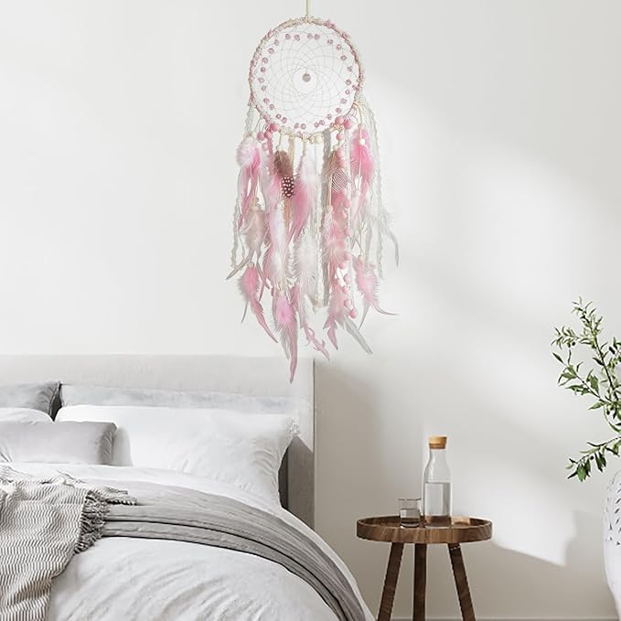 Pink Dream Catcher Feather Dream Catchers Wall Decor Handmade Dreamcatcher Wall Hanging Ornament for Bedroom Living Room Home Decor