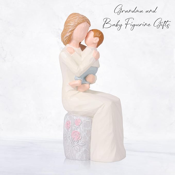 Grandmother and Baby Figurines, Hand-Painted Sculpted Statue, Sentimental Keepsake for First Time Nana or Great Grandmother, Emotional Home Decor Present