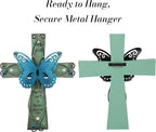 INHAI Handcrafted Christian Wall Cross 9x7,James 1:17 Verse on Wood with Antiqued Metal,Mother's Day Inspirational Home Decor Gift(Blue)