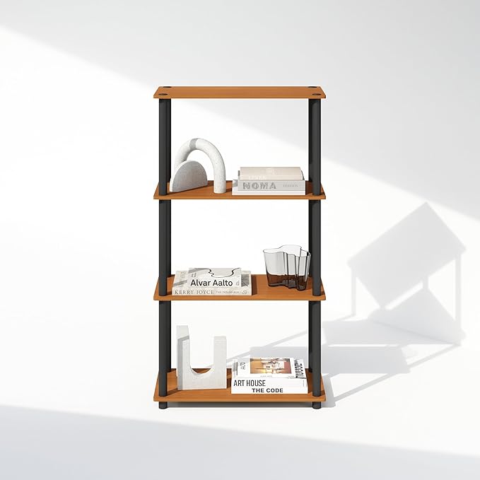 Furinno Turn-N-Tube Book Shelf, 4-Tier Bookshelf, Bookcase with Multipurpose Compact Display Rack, 11.6 x 23.6 x 43.2, for Living Room, Bedroom, Home Office, Light Cherry/Black