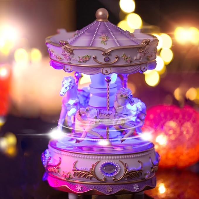 LOVE FOR YOU Gift-Wrapped Musical Carousel Music Box Color Lights Merry Go Round Horses Unicorn Decor Gifts for Girls and Daughter Granddaughter Niece Women Kids Christmas Birthday
