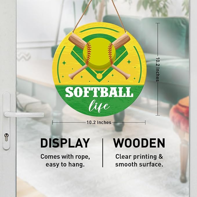HSNBT Softball Decor for Girls Bedroom, Softball Sign Decor for Home Front Door Bedroom Porch Sport Wall Hanging Signs Decorations Gift for Softball Player Girl, Softball Life