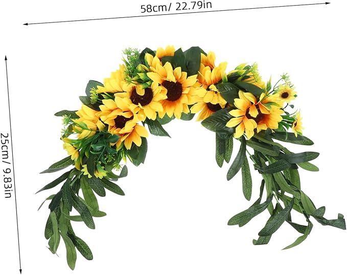 Garneck Artificial Sunflower Floral Swag Wedding Door Wreath Wall Hanging Garden Decor Home Decorative Accessory