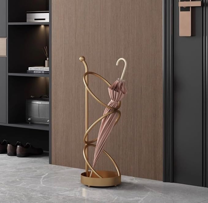 Metal Umbrella Stand At The Entrance, Freestanding Circular Umbrella Holder With Space For Canes And Walking Sticks. Ideal for Hotels, Entryways, Offices, and Hallways，25X10inches (gold)