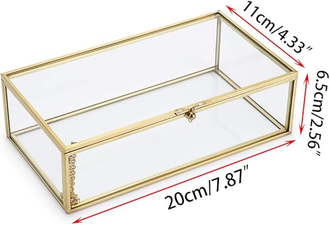 Hipiwe Vintage Glass Keepsake Box, Rectangle Jewelry Display Organizer, Lidded Box for Home Decor, Storage of Trinkets, Rings, Bracelets