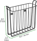 mDesign Metal Wall Mount Decorative Magazine Rack Organizer Bin Holder, Basket for Living Room, Bathroom, Bedroom, Home Office - Holds Books, Newspapers, Tablets - Concerto Collection - Black