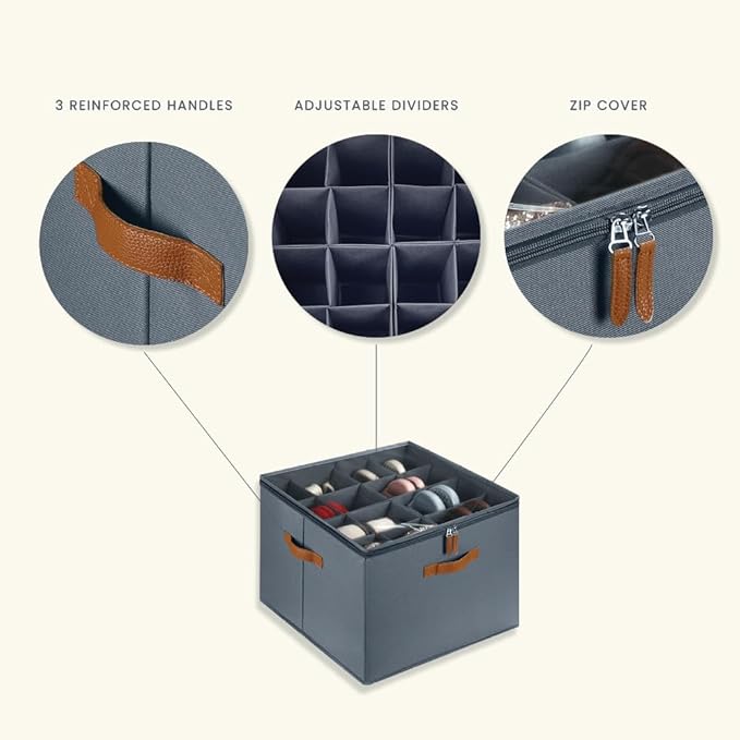 OrganiHaus Large Shoe Storage Bin for Closet, Shoe Organizer Box Fits up to 16 Pairs, Collapsible Fabric Shoe Basket w/Clear Cover, Adjustable Dividers & Reinforced Handles, Grey